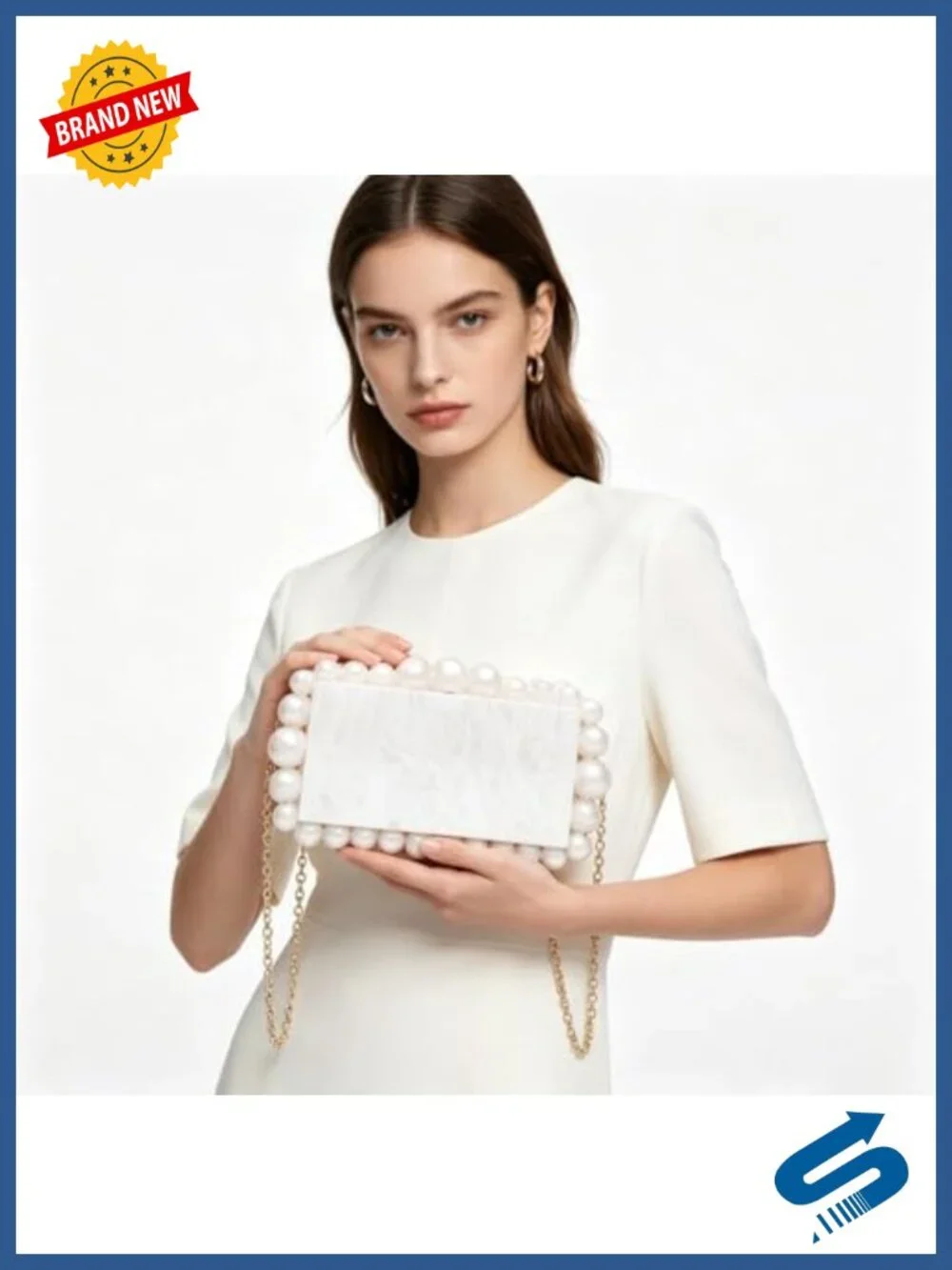 Acrylic Beaded Evening Clutch Marble Textured Retro Purse for Wedding Party Prom